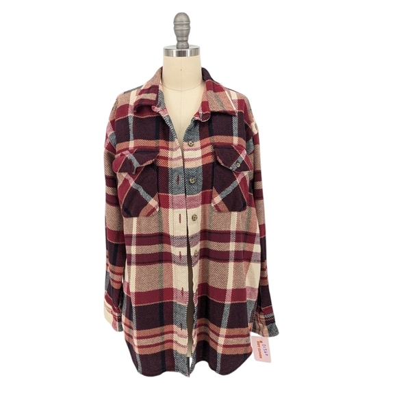 Natural Plaid Button Down Flannel Shirt Red S western casual fall preppy - Picture 1 of 6